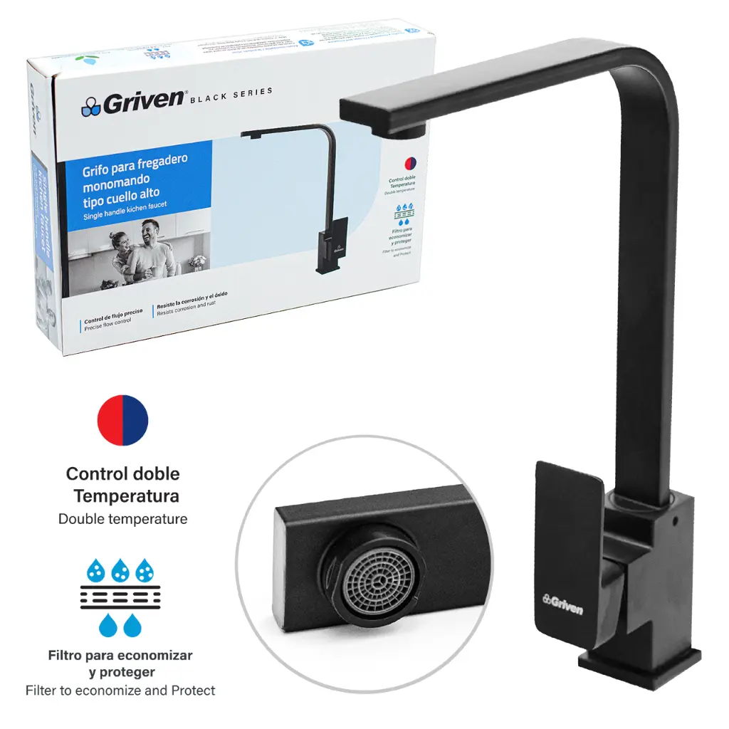 Grifo de fregador negro plano griven