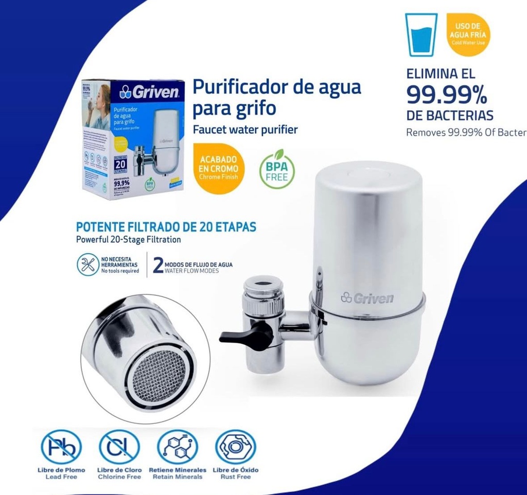 Filtro purificador de agua para grifo griven
