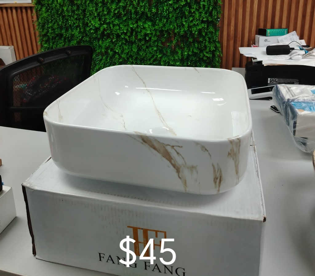 Lavamanos bowl blanco con dorado 38x38