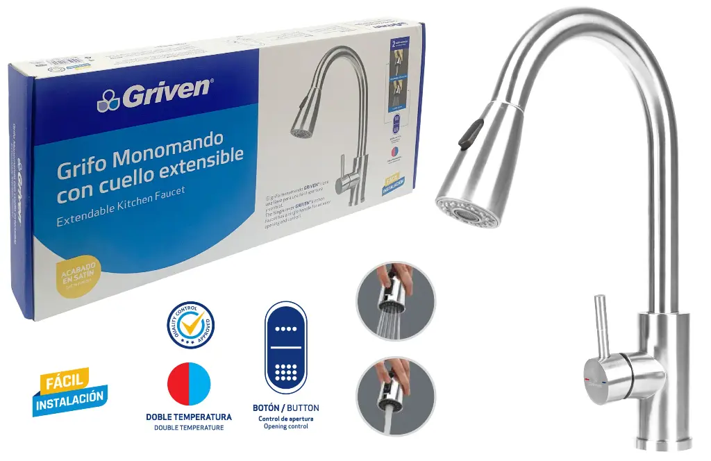 Llave estirable de fregador satinada griven