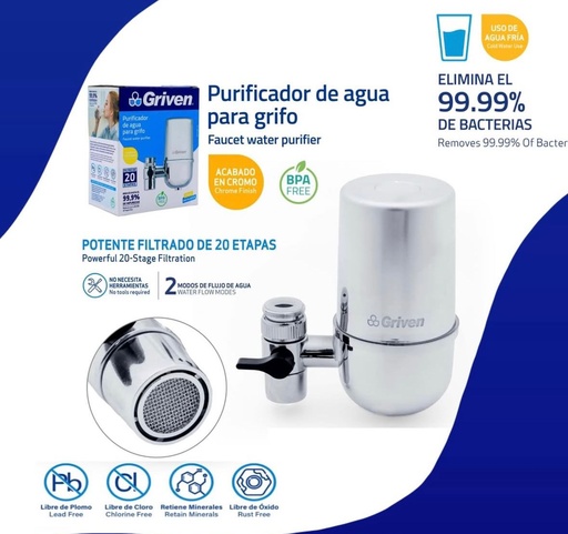 [gv-fwp-20] Filtro purificador de agua para grifo griven
