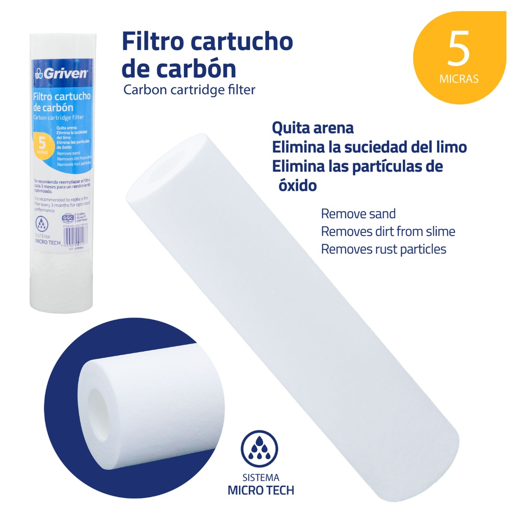 Cartucho para filtro de carbon griven