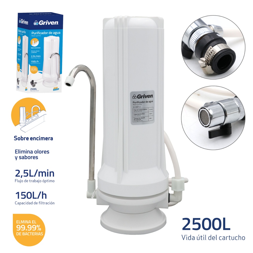 Filtro purificador de agua para fregador griven