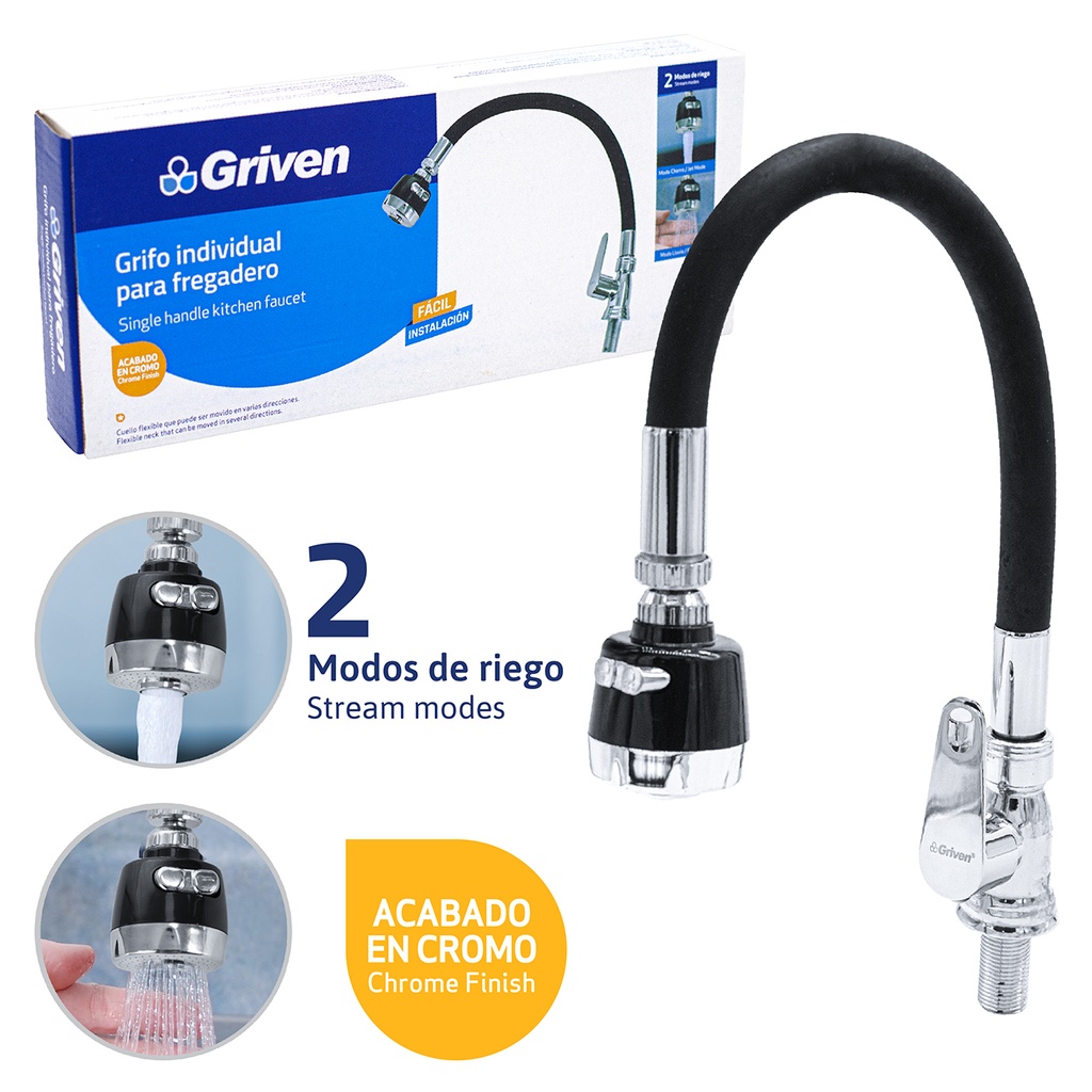 Grifo de fregador negra flexible griven