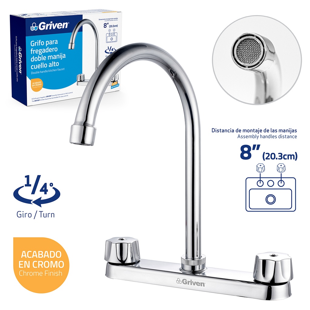 Grifo de fregador doble redondo griven
