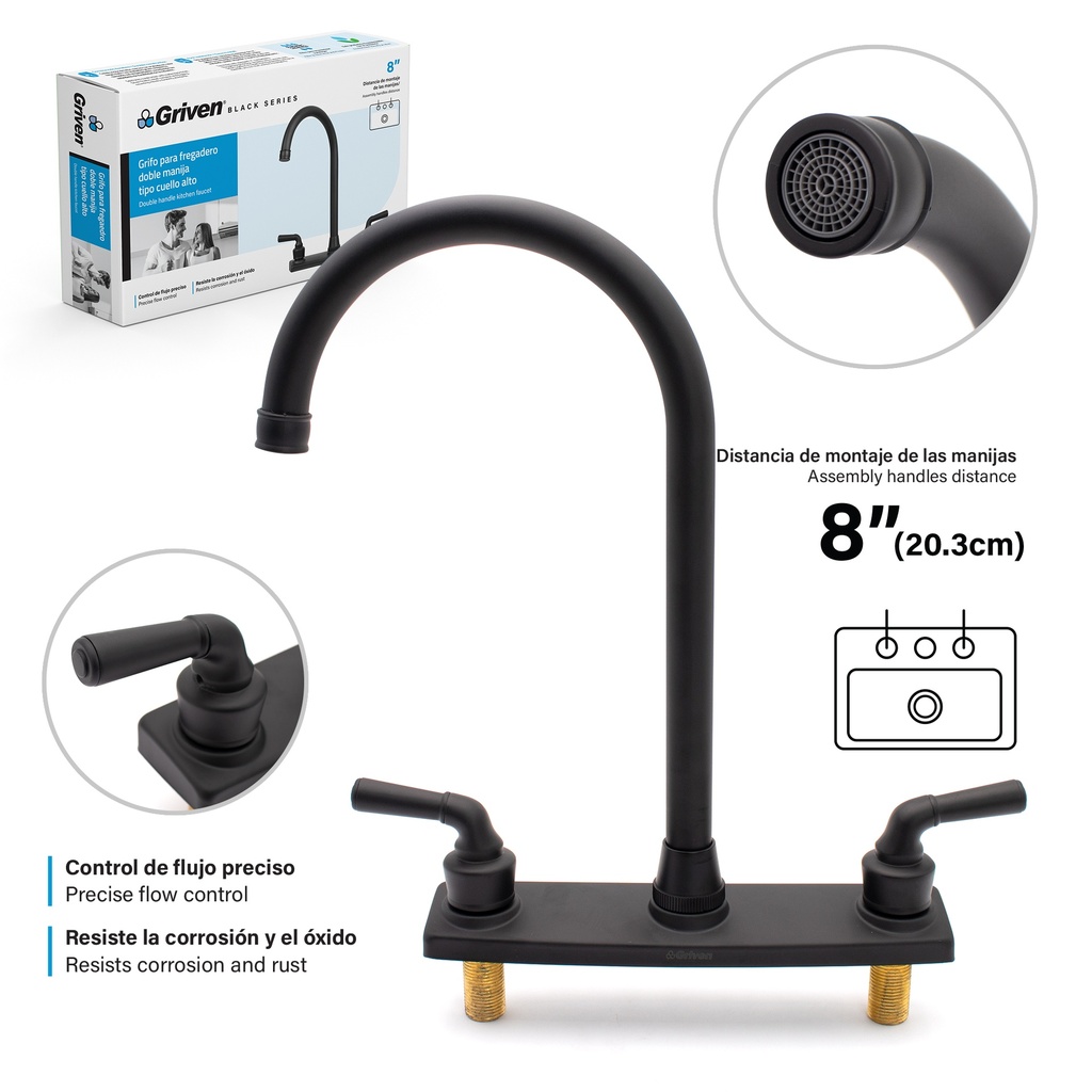 Grifo de fregador doble negro palanca