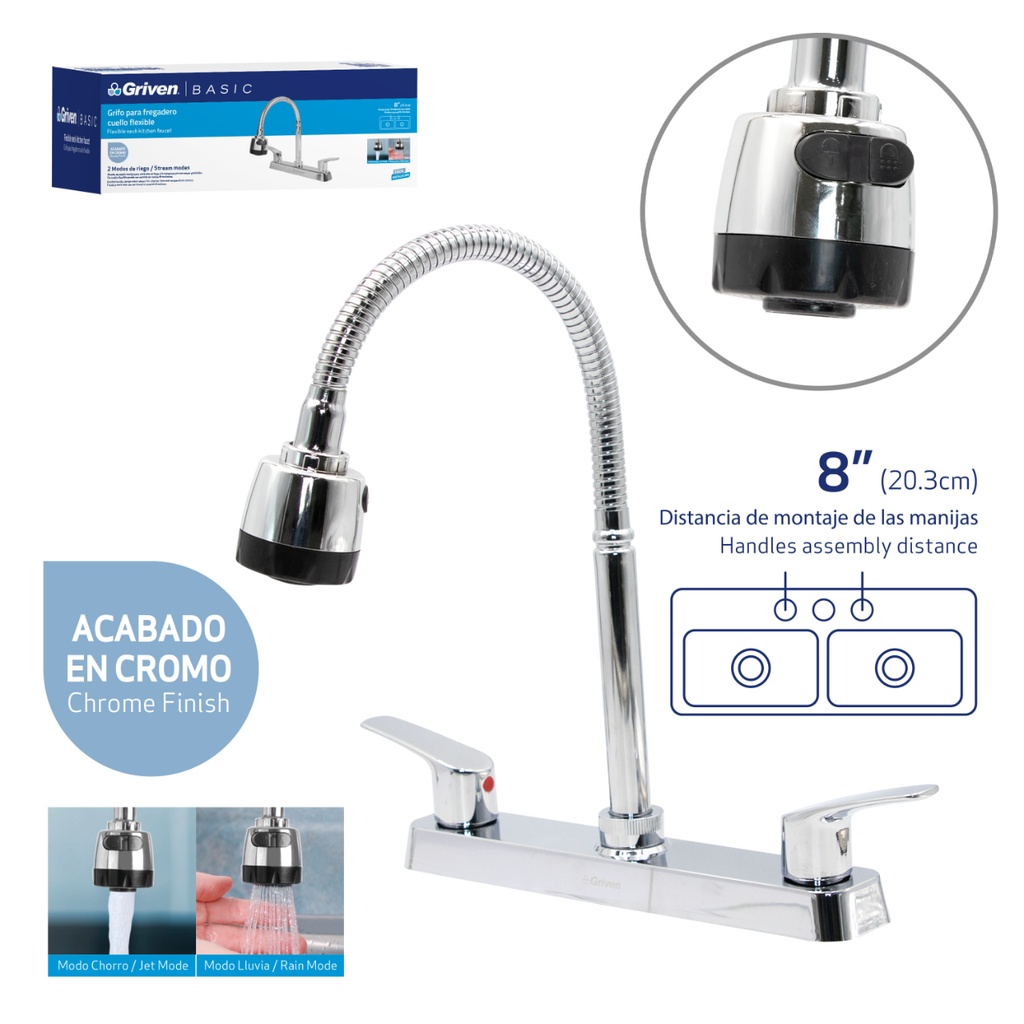 Grifo de fregador doble flexible basic griven