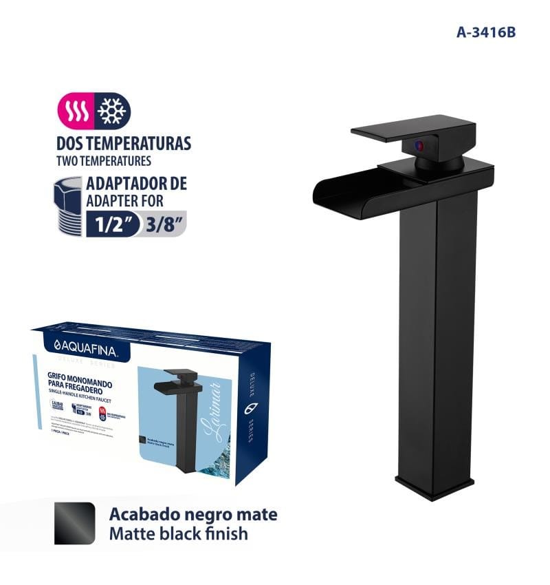 Grifo monomando para lavamanos bowl negro cascada aqf