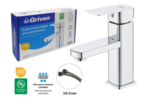 [gv-cmf601] Grifo monomando para lavamanos cromado cuadrado griven