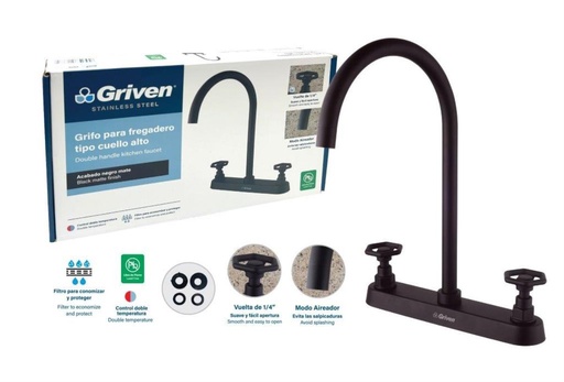 [gvs-sbf-2b] Grifo de fregador negro doble vintage griven