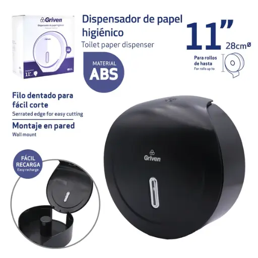 [gv-tob-pb] Dispensador de Papel Higiénico Negro 11" Griven 