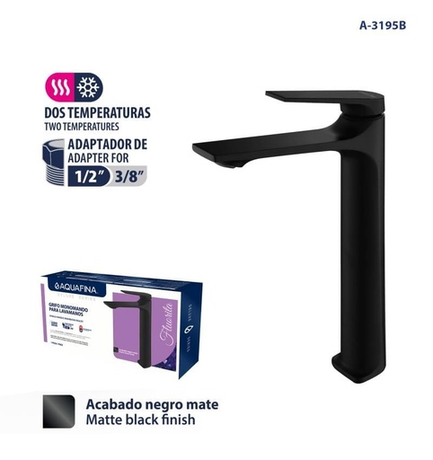 [a-3195b] Grifo monomando para lavamanos bowl negro aqf