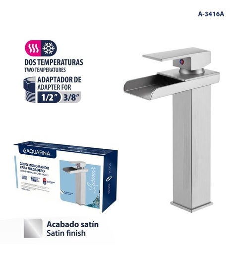 [a-3416a] Grifo monomando para lavamanos bowl satin cascada aqf