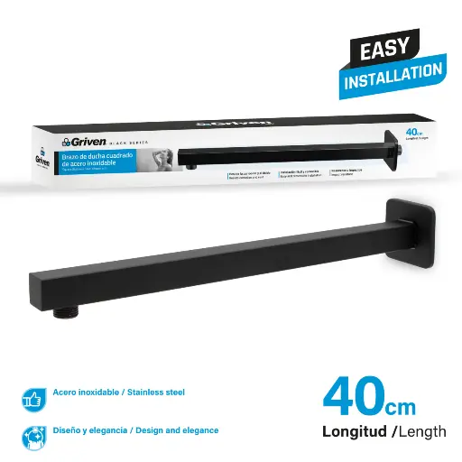 [gv-shb4-s] Brazo negro cuadrado 40cm para regadera